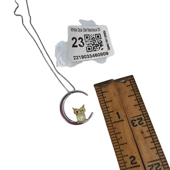 Opal Owl Sitting in Crescent Moon Necklace Charm with Chain 10 in Animal Lovers - Picture 7 of 7